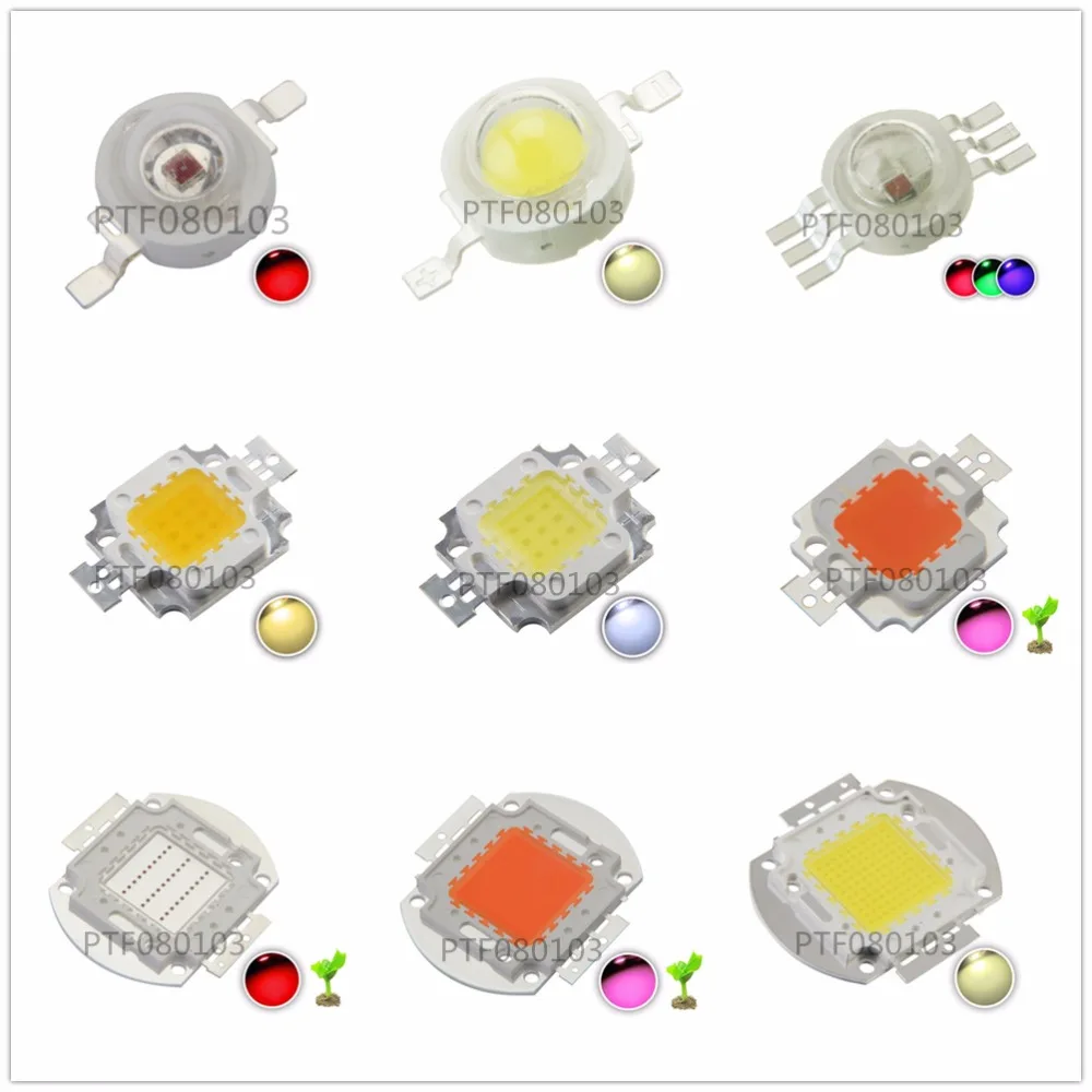 Chip LED ad alta potenza 1W 3W 5W 10W 20W 30W 50W 100W COB SMD LED Bead Bianco RGB Coltiva Spettro completo 1 3 5 10 20 30 50 100 Watt