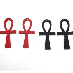 6cm Ankh Wooden Earrings red and black color mixed