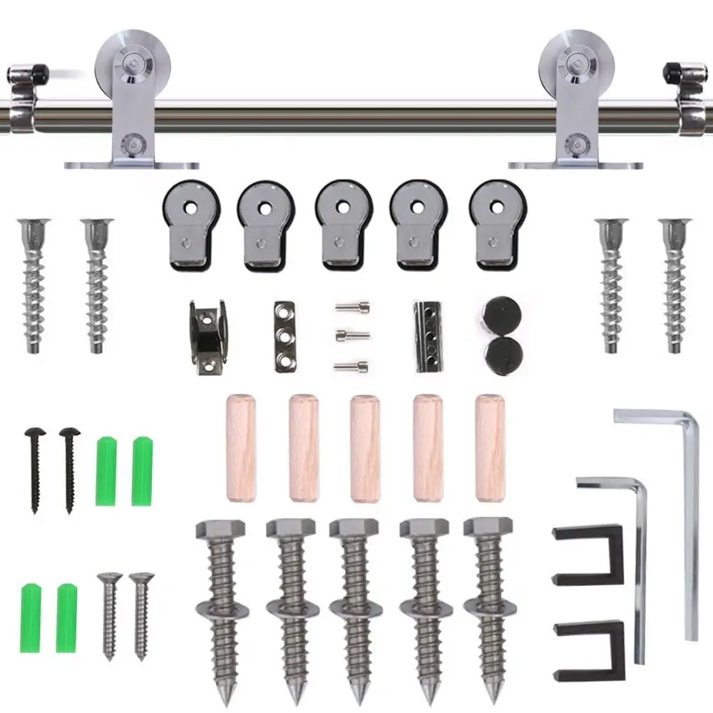 LWZH 4-9.6FT Т-образный Серебряный нержавеющий стальной дверной комплект оборудования для раздвижных дверей