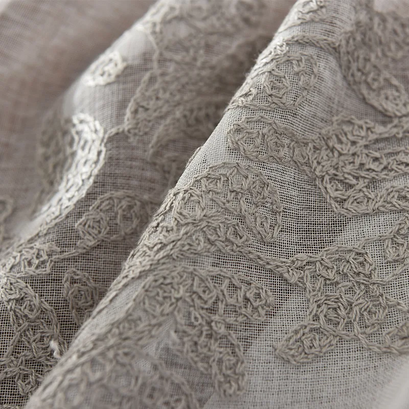 Custom Made Linen Embroidered Curtain Bedroom Window Tulle Gauze Grey Voile Curtains For Living Room Curtain Finished