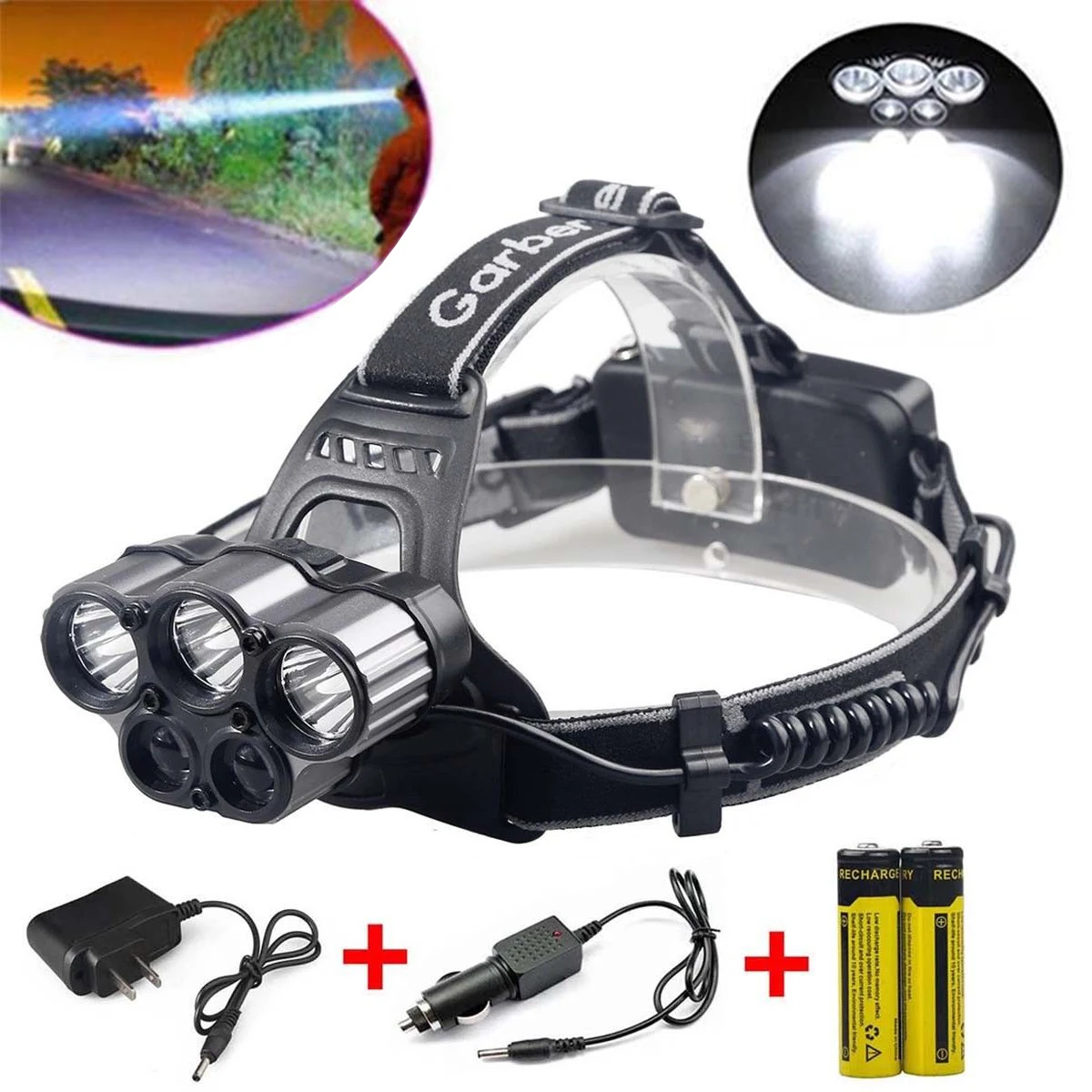 

Novel 80000LM 6 Modes 5x XM-L T6 LED Rechargeable 18650 Headlamp Camping Hiking Torch