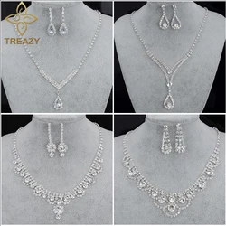 TREAZY Fashion Bridesmaid Bridal Jewelry Sets for Women Rhinestone Crystal Necklace Earrings Sets Statement Wedding Jewelry Sets