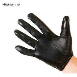 Gants en cuir véritable pour hommes, ultra fins, brillants et lisses, de luxe, à la mode, à poignet court, pour écran tactile