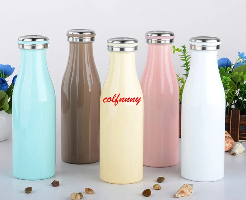 20pcs/lot 350/500ML Children Cute Milk Bottle Thermo Cup Portable Stainless Steel Vacuum Flask Thermos Coffee Mug F062103