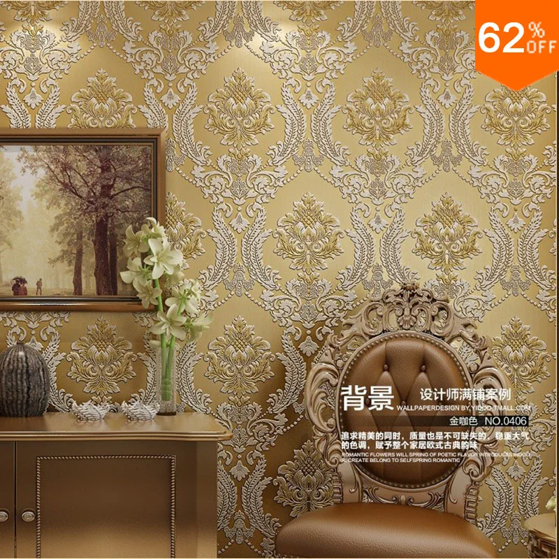 gold Euro Hotel Wall Papers Wall Golden Floral carving velvet Damask luxury wallpaper 3d Blue Wall 3d wallpaper for Living Room