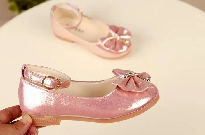 New Fashion Girls Shoes Rhinestone Glitter Leather Shoes For Girls Spring Children Princess Shoes Pink Silver Golden