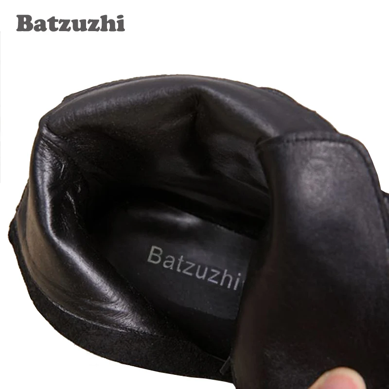 Batzuzhi أحذية رجالية برباط علوي أحذية جلدية سوداء بمقدمة مدببة أحذية جلدية عصرية للرجال على الطراز الإيطالي بوتاس، مقاس Pluz #6