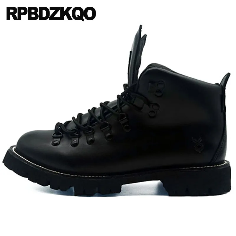 Fall Creepers Booties Warm Thick Sole Lace Up Combat Autumn Shoes Plus Size Full Grain Genuine Leather Winter Men Boots With Fur