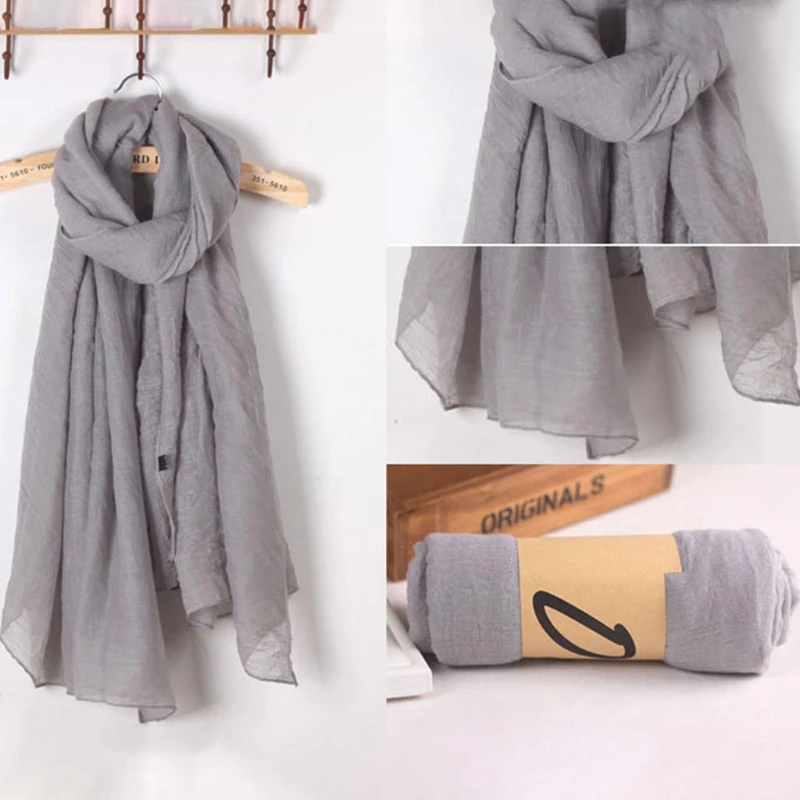 2020 Fashion New 16 Colors Women Long Scarf Wrap Scarves Vintage Cotton Linen Large Shawl Hijab Elegant Solid Black Red Whi