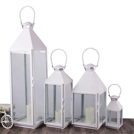 

European Style Wrought Iron Retro Garden Light Candle Holder Windproof Glass Lanternssoft Decorative Lantern Decoration