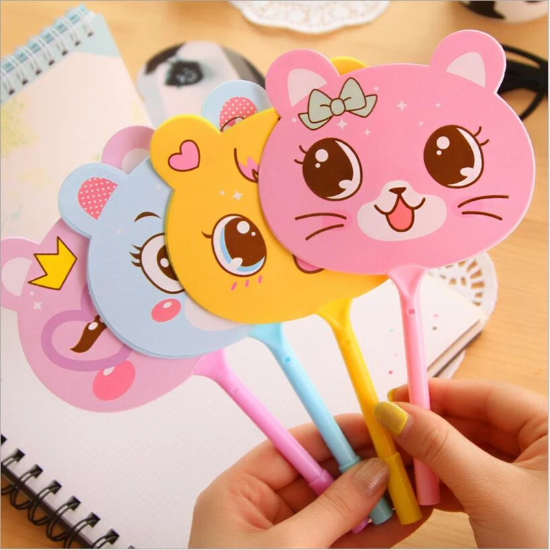 2Pcs/Lots Cute Cat Fan Modeling Pen New Cartoon Dinette Shape Ballpoint Funny Pen For Office School Kids 0.7Mm Blue