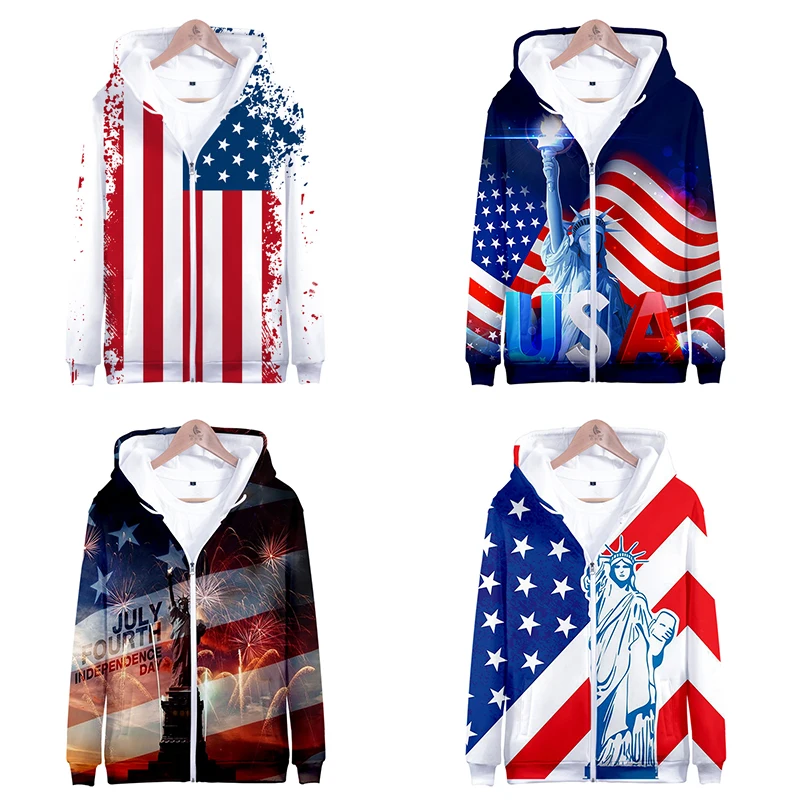 

3d Hoody Print Independence Day Fashion Men Women Zipper Hoodies Jackets Long Sleeve Zip Up 3D Hooded Sweatshirts Tracksuit Tops