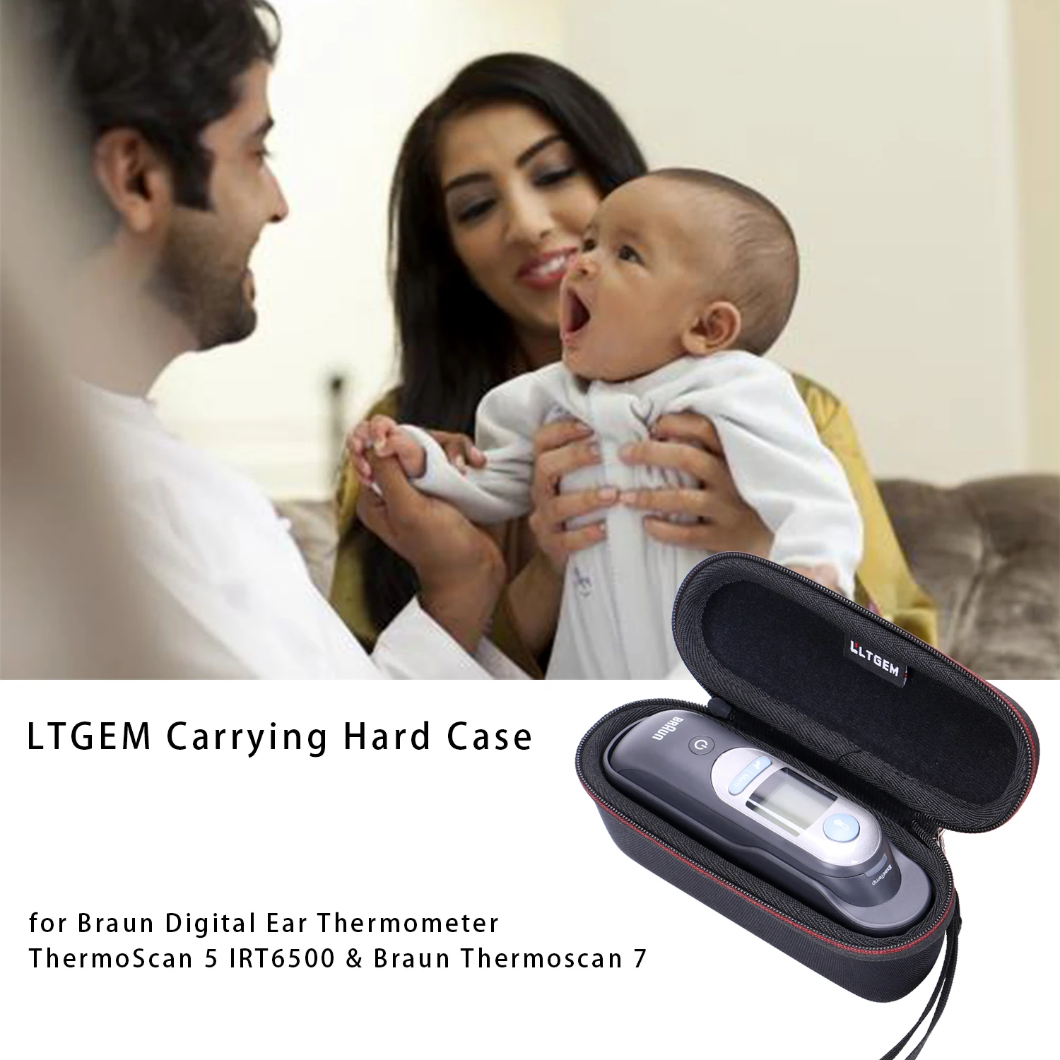 LTGEM EVA Shockproof Carrying Hard Case for Braun Digital Ear Thermometer ThermoScan 5 IRT6500 & Braun ThermoScan 7,(Only Case)