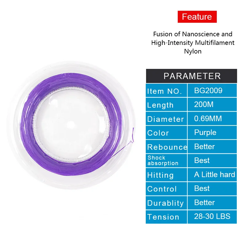Cuerda de Bádminton de alta tensión, 200 metros/660 pies, sensación media de alta calidad
