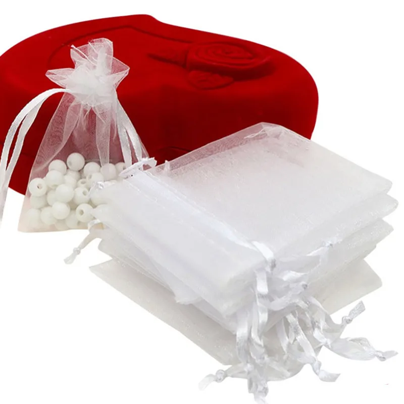 White 100pcs Organza Bag 7x9 9x12 13x18 15x20CM Drawstring Bags Jewelry Packaging Bags Candy Party Wedding Favor Gift Bags