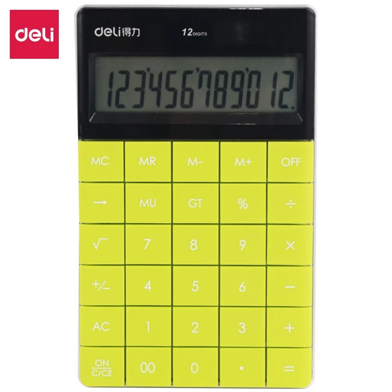 Deli 1589 Desktop Calculator Student Office Colorful 12-bits Large-button Multifunctional Dual Power Supply Electric Calculator