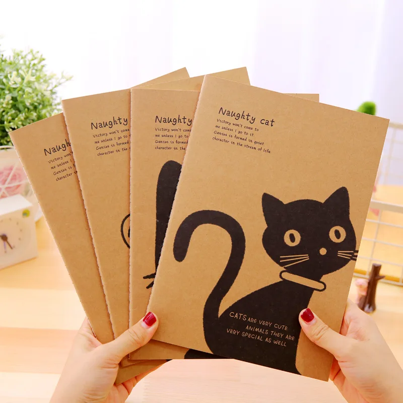 

4 Pcs/Lot Cute Lovely Nauty-Cat-Kitty Kraft-Cover Notebook & Diary for School Stationery & Office Supply