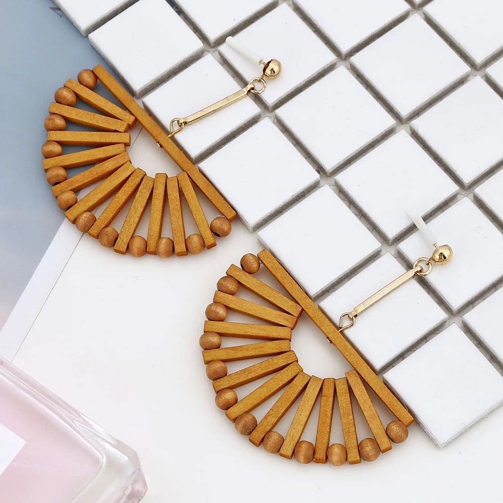 YAOLOGE 2019 Vintage Rattan Wooden Drop Earrings Handmade Geometric Bamboo Round Party Statement For Women Bar Jewelry Wholesale