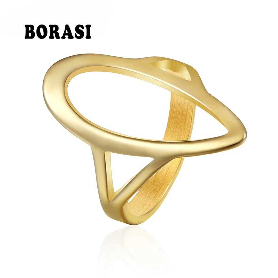 BORASI Gold-Color Wedding Ring for Women Classic Oval Ring 316L Stainless Steel New Party Ring Fashion Jewelry Valentine\'s gift