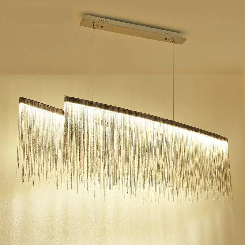 

Large 100cm Chrome chain pendant light for dining room Art salon post-modern Led Suspension Luminaire home LED strip Bar lights