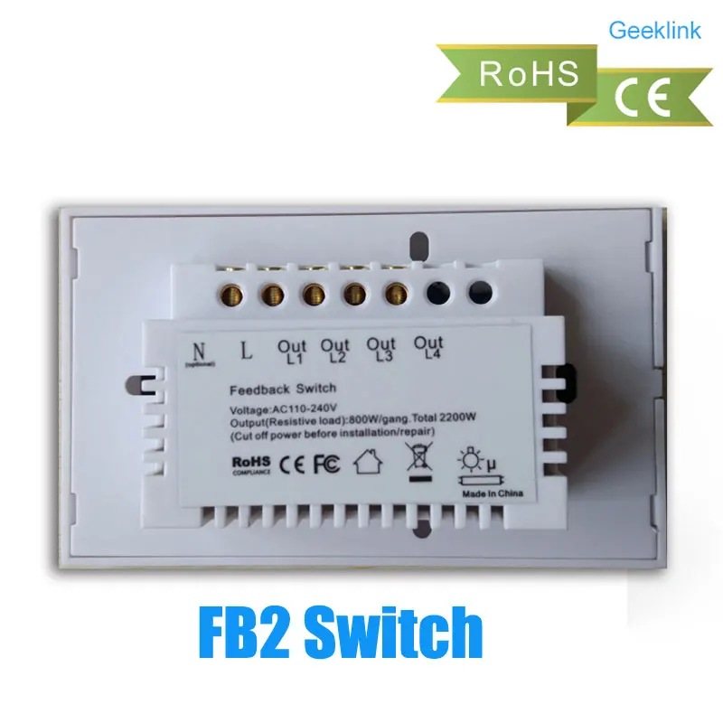 Geeklink FBB Della Parete di Tocco US Version 1 2 3 Gang Smart Home, Casa Intelligente Intelligente Interruttore A Distanza Senza Fili Per IOS Android Le Risposte Interruttore