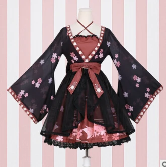 Vestido de gasa de Lolita, bordado de peces dorados, estampado Floral Kawaii, bonito estilo chino, vestidos de princesa con lazo, disfraces de Cosplay, novedad de 2020