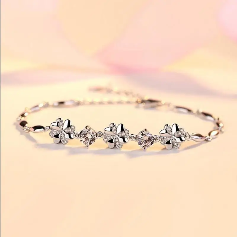 

Everoyal Charm Zircon Clover Bracelets For Women Accessories Vintage 925 Sterling Silver Bracelet Girls Bride Wedding Jewelry