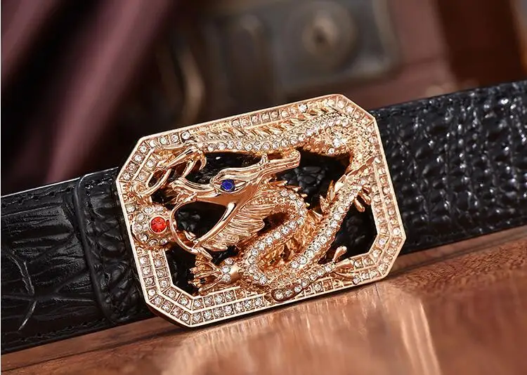 

New Dragon Buckle Fashion Men's Leather Belt High Quality Alloy Diamond Diamond Style Crocodile Belt Ceinture Men