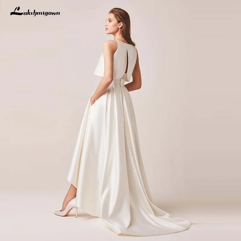 Lakshmigown فساتين زفاف عاجية عالية/منخفضة مع سترة بطول الأرض فستان زفاف فساتين الحفلات Vestido De Noiva مخصصة