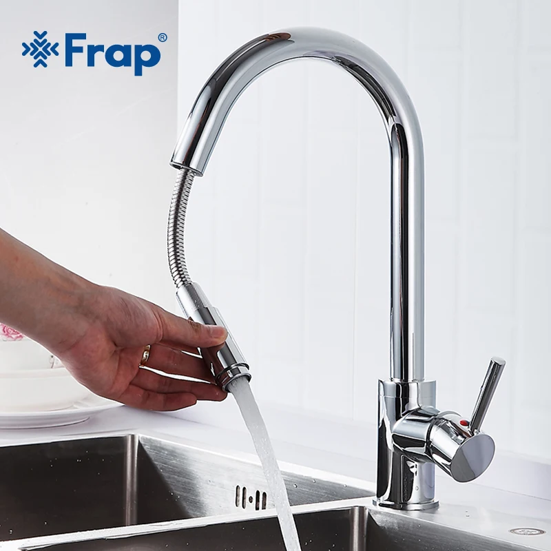 Frap Nickel Brushed Kitchen Sink Faucet Brass 360 Rotation Pull Out Purifed Water Outlet  Spray Mixer Tap Single Handle Y40070