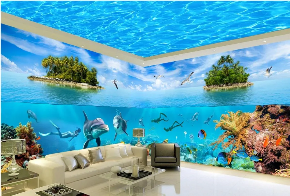 

Custom 3d photo wall paper Island Sea World theme stereoscopic 3D space TV backdrop mural wallpaper