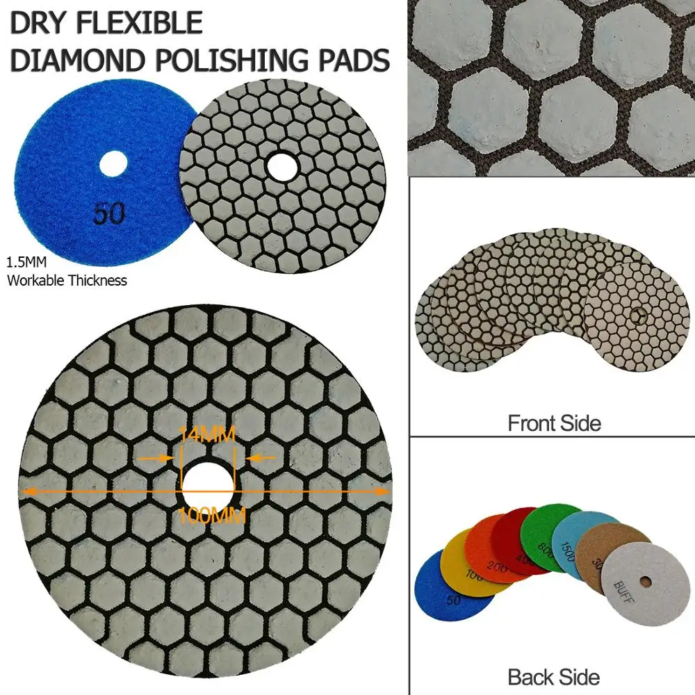 SHDIATOOL 7pcs/set Diamond Dry Polishing Pads Dia 4\'\' 100mm Sanding Disc Polishing Marble Granite Polisher disc Polishing Disc