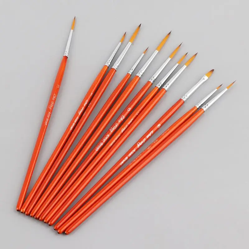 11pcs/set Professional Detail Paint Brushes Fine Pointed Tip Miniature Brush For Acrylic Watercolor Oil Drawing Painting Kit