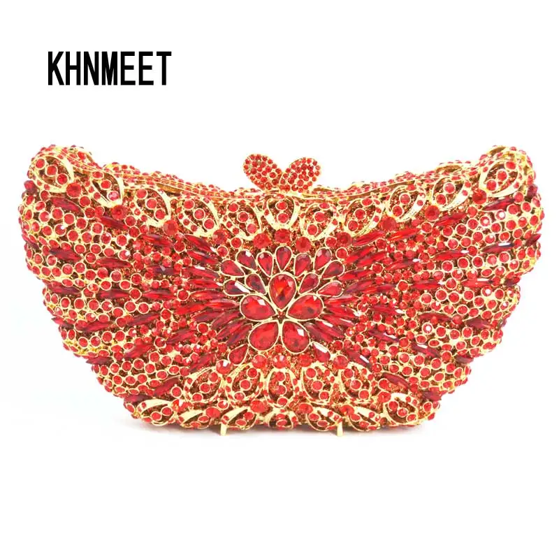 

Red Butterfly Shape Evening Bag Rhinestones Clutch Bag Handmade Diamante Bling Bag Pochette Party Purse Wedding Bag SC234