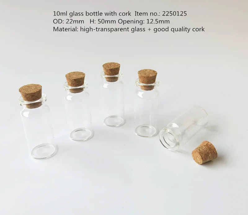 100 x 10ml Clear Glass Bottle with Wooden Cork 10cc 1/3oz Small Clear Bottle Cork Stopper Glass Vial 22*50*12.5mm Container