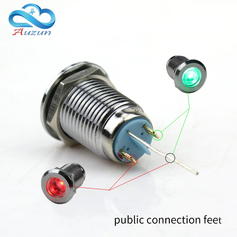 12mm double-color metal indicator light positive input negative input 3welding feet 6V 12V 24V 110V220V