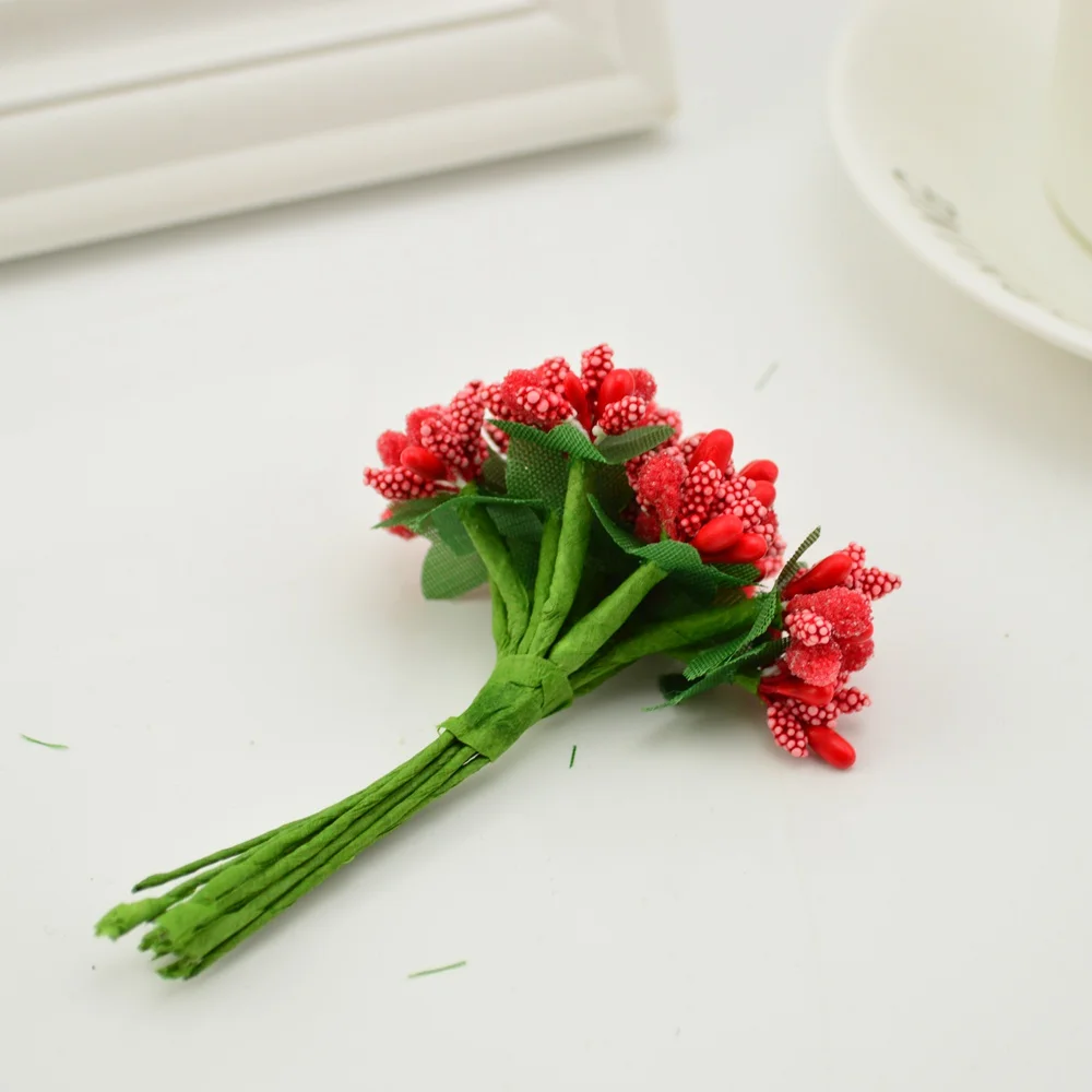 Cute 12pcs/lot Artificial Stamens Flowers For Handicrafts Home Accessories Scrapbooking DIY Wreath Candy Gift Box Decoration