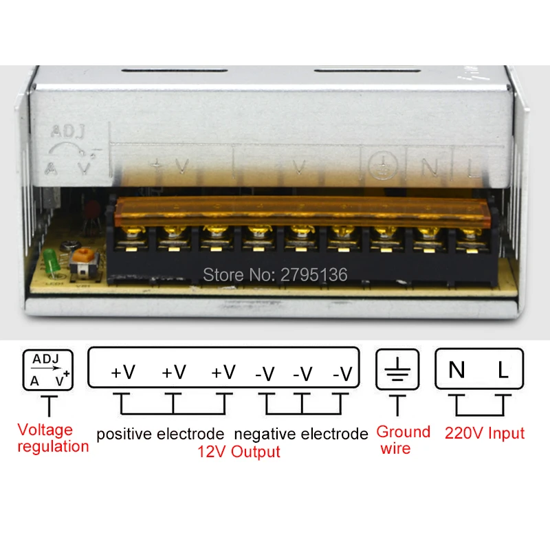 AC 110V 220V to DC 12V 30A 360W Lighting Transformers Regulated Switching Power Supply Driver For 5050 3528 RGB led Strip Light