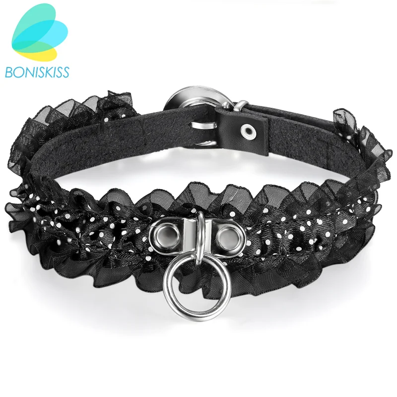 Boniskiss Fashion Sexy Punk Gothic Lace Leather Choker Necklace Spike Rivet Buckle Collar Funky Torques Necklace Jewelry