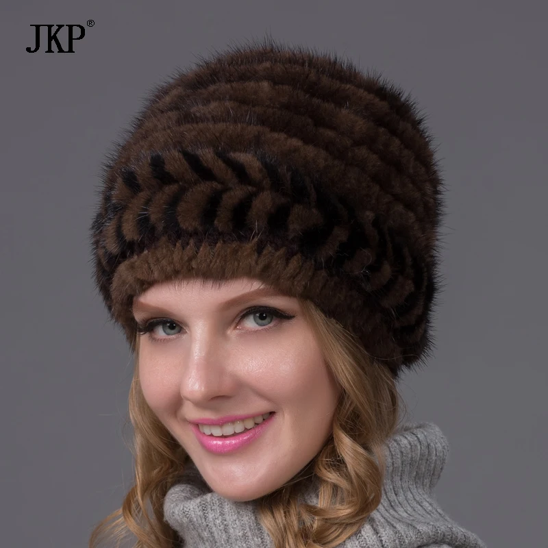 

New Natural Pattern Mink Fur Winter Hat Women's Fashion Brand Casual Skullies Beanies Hat Female Hat BZ-12