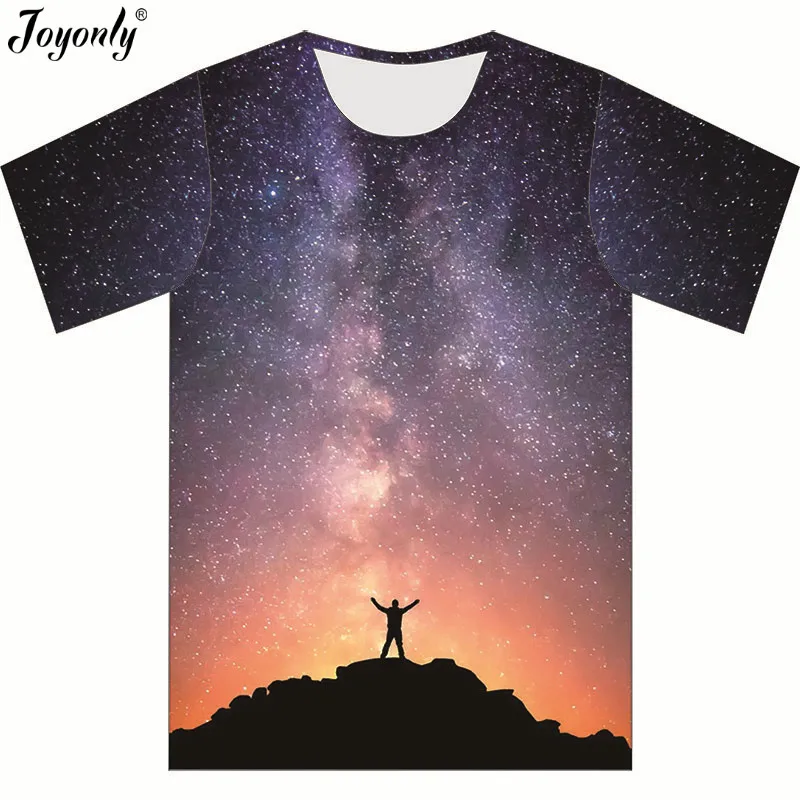 Joyonly T-shirt dla dzieci 2018 letnie koszulki z krótkim rękawem dla dziewczynki chłopcy niebieski czerwony kolor galaxy night space funny tshirt topy