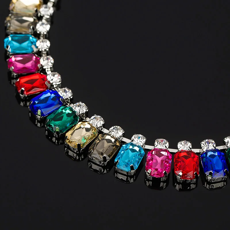 YFJEWE Colorful full rhinestone short necklace fashion luxury multicolour rhinestone chain all-match necklace For Women #N050