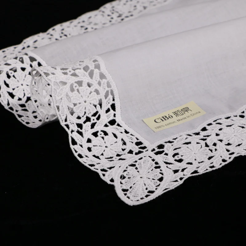 D606  10 Pieces White premium cotton lace handkerchiefs  blank crochet hankies for women/ladies wedding gift