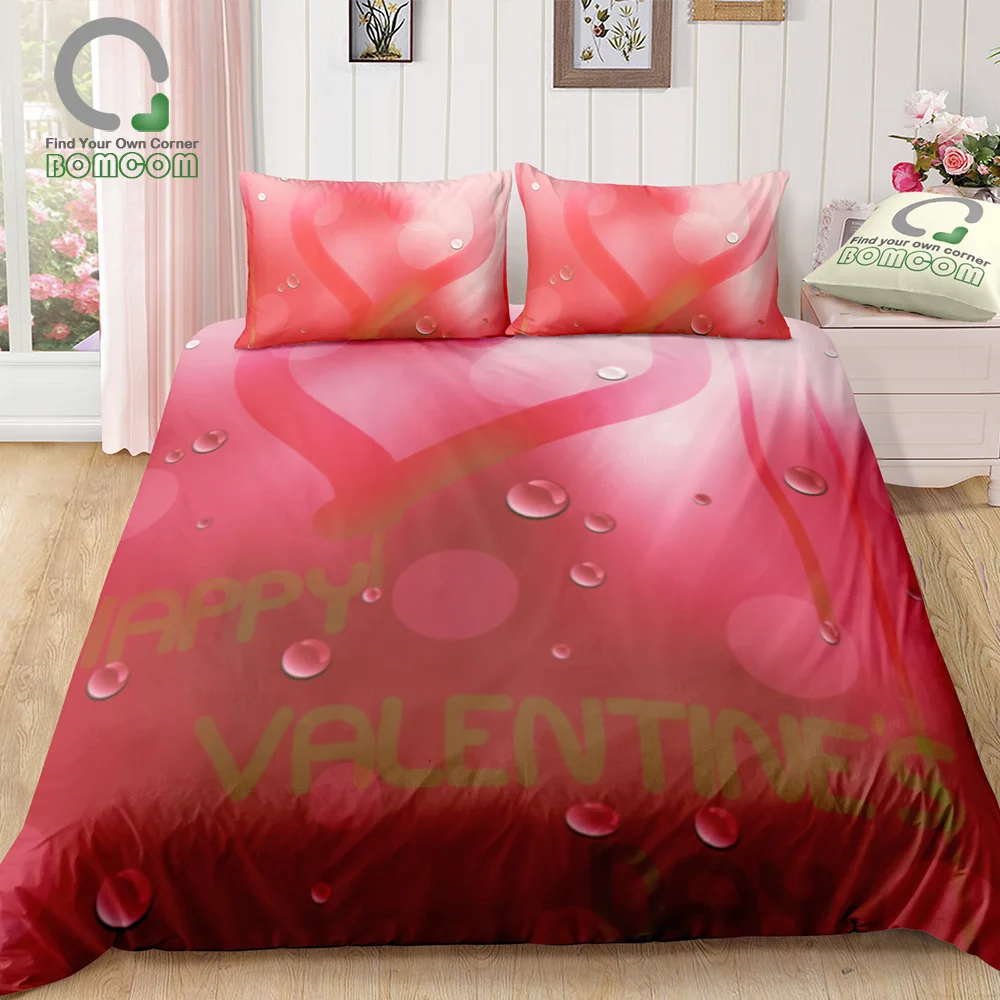 BOMCOM Valentine's Day Bedding Set Valentine's Day Themed Composition with Cute Vivid Hearts Bokeh Effect 100% Microfiber Red