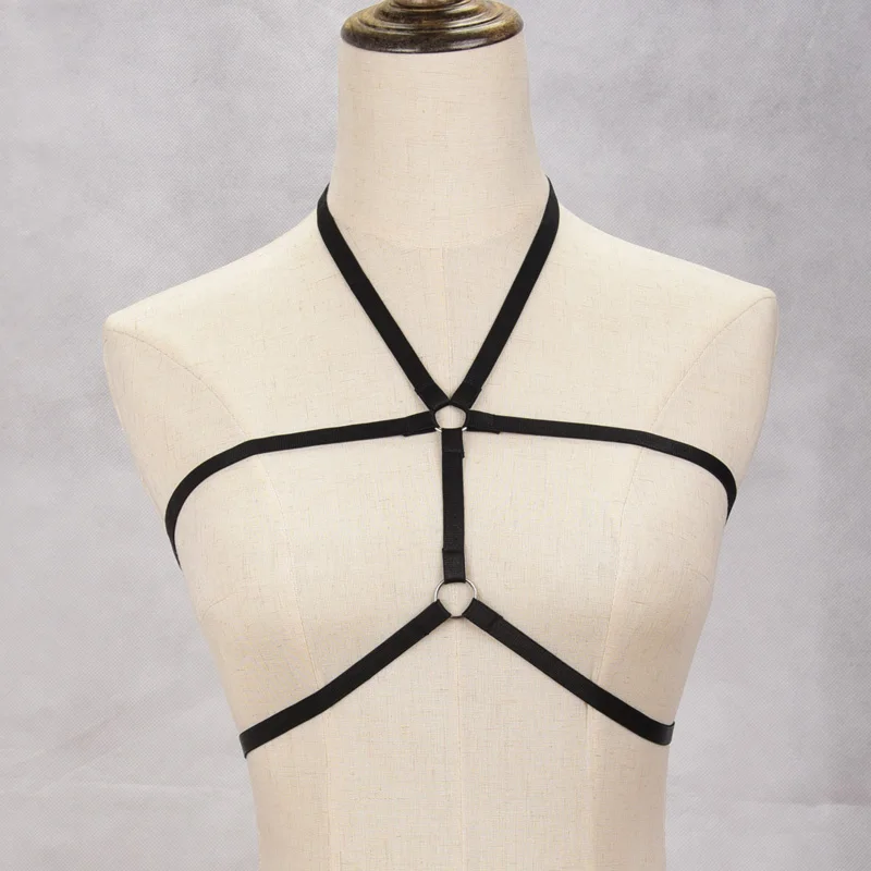 JLX.HARNESS Harajuku Harness Bra / Polyester Frame Cage Bra / Strappy Body Harness / Goth Cup Less Bra / Club Wear O0404