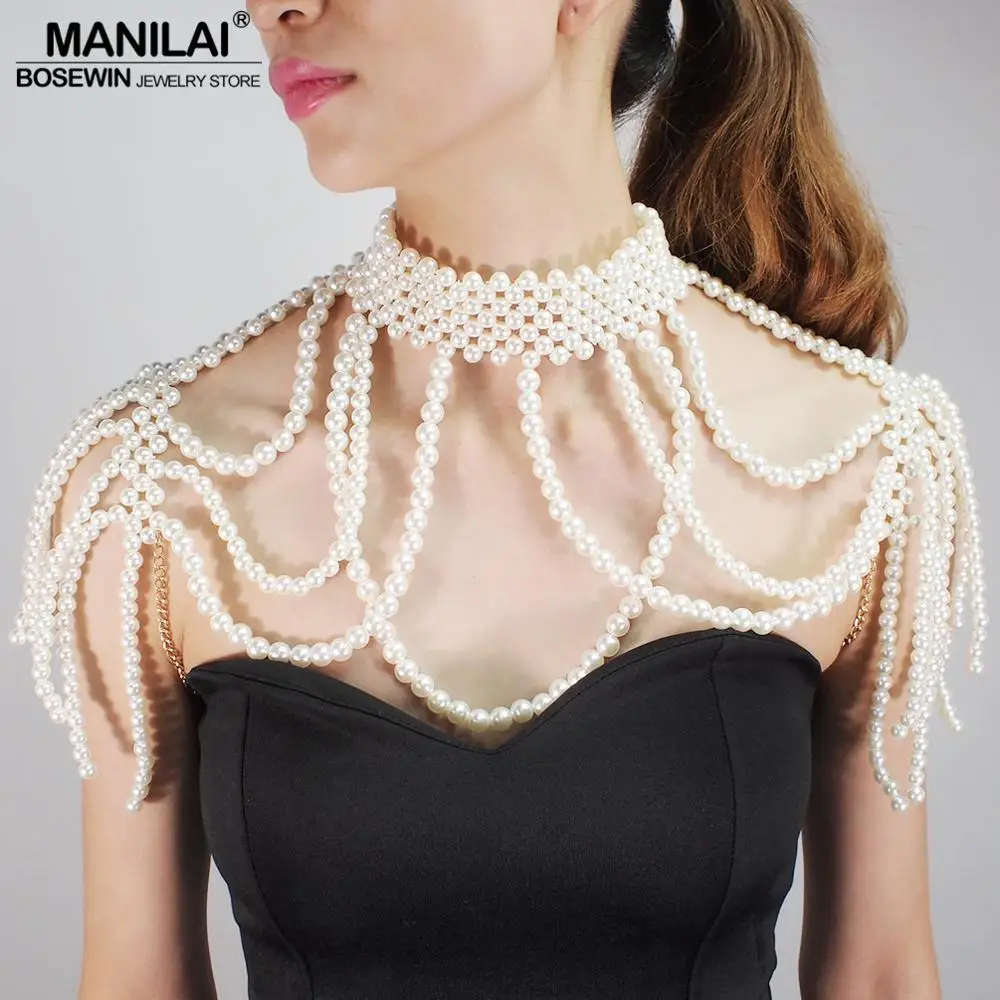 

MANILAI Imitation Pearl Shoulder Chain Necklaces Multilayer Statement Necklaces Pendants Women Sexy Statement Body Party Jewelry