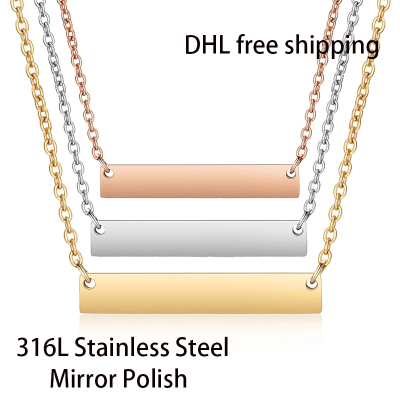 DHL Free Shipping 300pcs/Lot  Stainless Steel Mirror Polish Bar Necklace Fashion Unisex Choker Necklaces 45cm Length 18 Inch