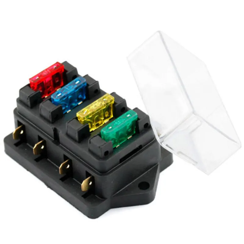 4 Way Fuse Box DC 12V 24V Max DC 30V Car Truck Auto Blade Fuse Box Holder 4 Way Circuit Standard Blade Fuse Box Block Holder