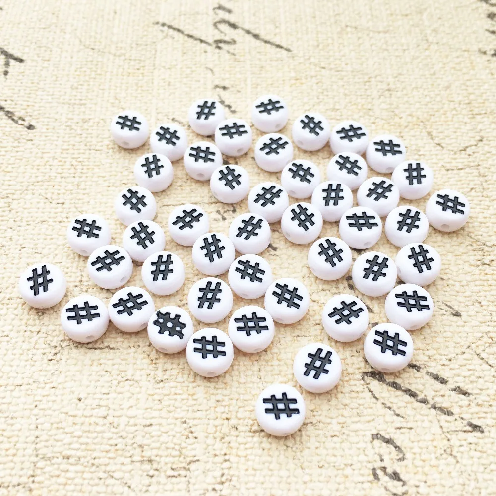 

Wholesale 4*7MM 3500pcs White with Black Mathematics Symbol # Printing Acrylic Beads Flat Coin Round Shape Plastic Spacer Beads