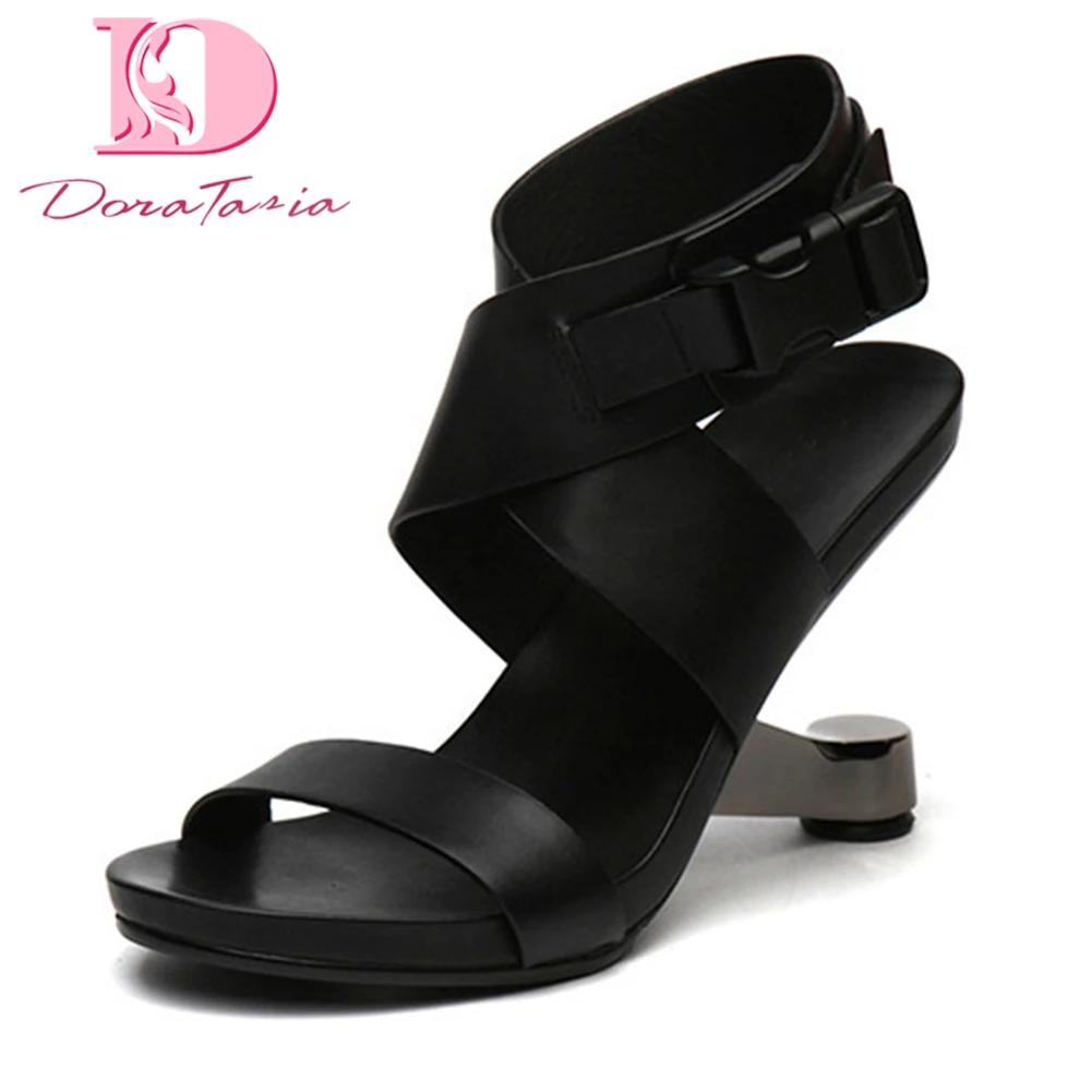 

DoraTasia Brand new Genuine Leather Cow Leather Strange Style Sandals Woman Shoes peep Toe runway show Party Sandals Shoes Women